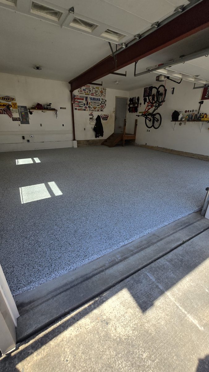 Garage floor after full flake epoxy coating
